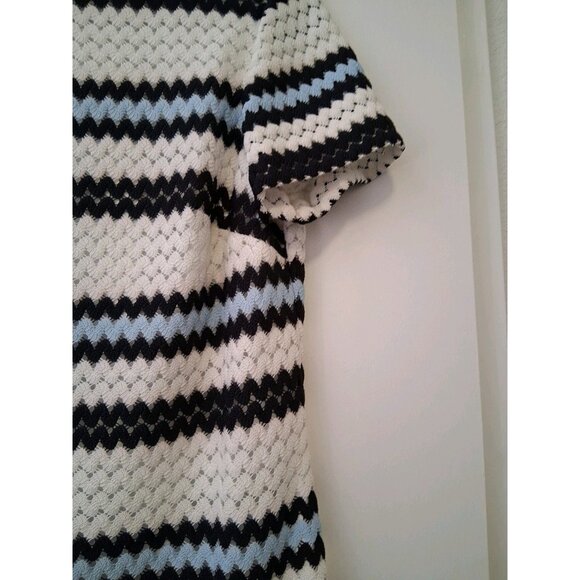 Lauren Ralph Lauren Short Sleeve Chevron Stripe Crochet Knit Dress 10 White Blue - Picture 5 of 10